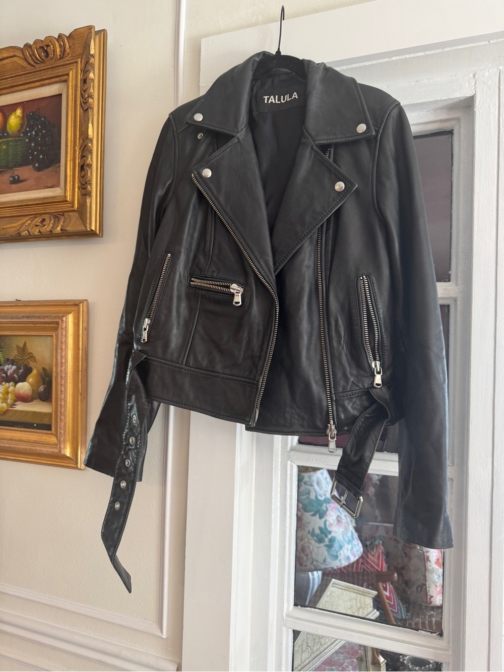 Talula Black Leather Asymmetric Moto Jacket with Belt